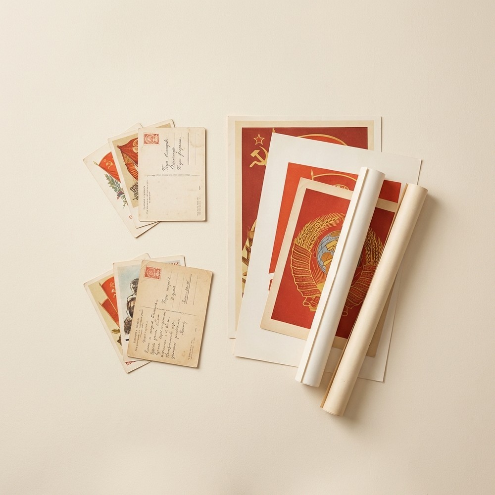 Советские плакаты, открытки и грамоты