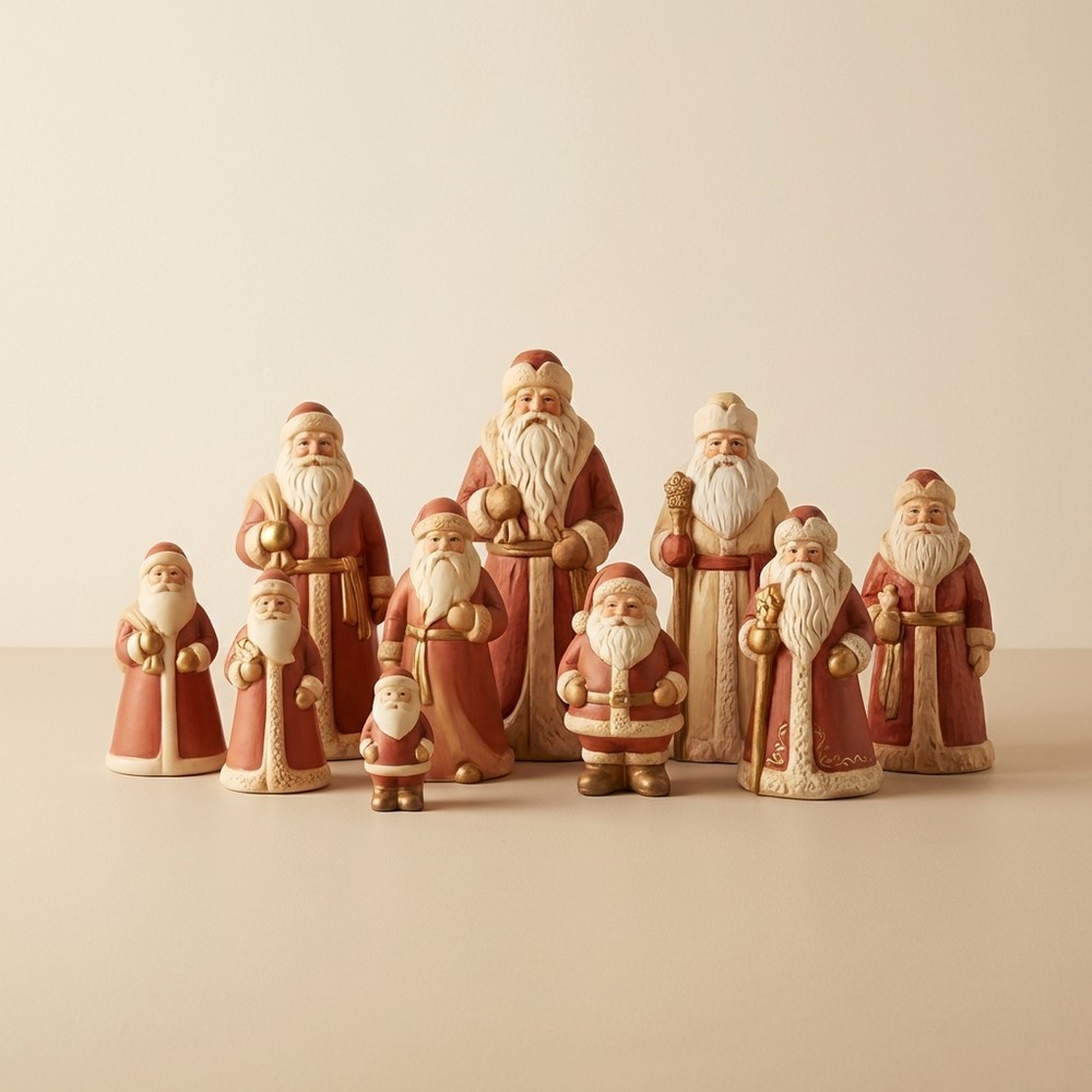 Статуэтки Санта Клаусов и Дедов Морозов