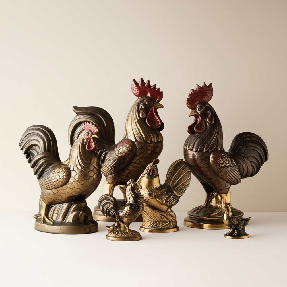 Статуэтки петухов, кур и цыплят