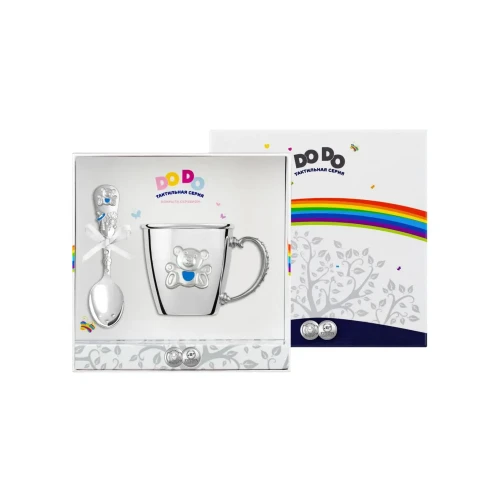 Набор детский "Мишка": кружка и ложка посеребренный с голубой с эмалью