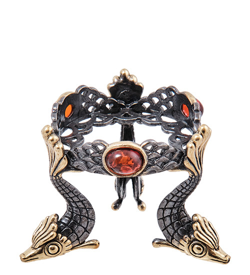 AM-3996 Подсвечник "Рыбы" (латунь, янтарь)