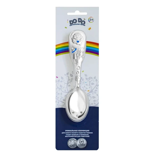 Ложка детская "Ангел" посеребренная с голубой с эмалью в блистере