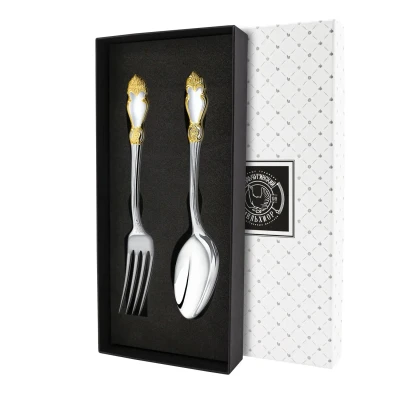 Набор столовый "Серебряная Роза": вилка и ложка с позолотой