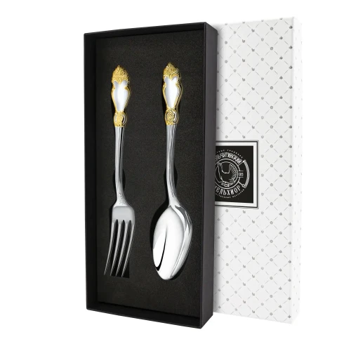 Набор столовый "Серебряная Роза": вилка и ложка с позолотой