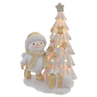 Фигурка декоративная "Снеговик и ёлка"   с подсветкой (2хLR44), L11,5 W9 H15 см