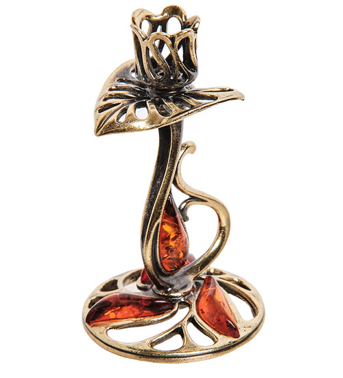 AM-3273 Подсвечник "Кувшинка" (латунь, янтарь)