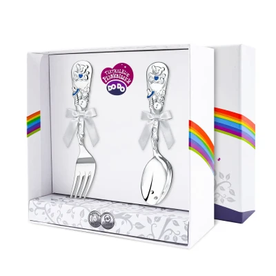 Набор детский "Мишка": вилка и ложка посеребренный с голубой с эмалью