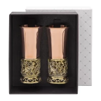 Набор стопок "Зайцы" медный с чернью 2 предмета