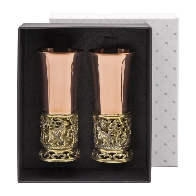 Набор стопок "Зайцы" медный с чернью 2 предмета