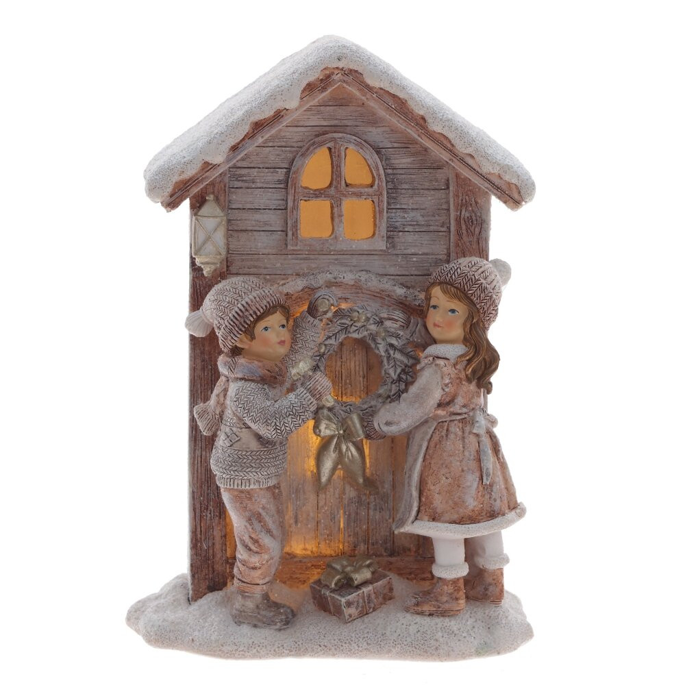 Фигурка декоративная с подсветкой "Дети и домик", L13 W10 H19 см Фигурка декоративная с подсветкой "Дети и домик", L13 W10 H19 см