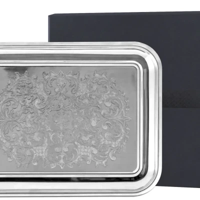 Поднос прямоугольный с гравированным рисунком никелированный