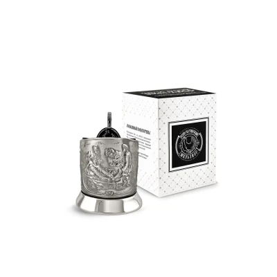 Подстаканник "Охотник" никелированный с чернью