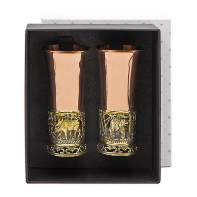 Набор стопок "Лось" медный с чернью 2 предмета