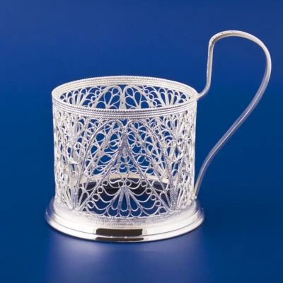 Подстаканник "Филигранный" из мельхиора с посеребрением Подстаканник "Филигранный" из мельхиора с посеребрением