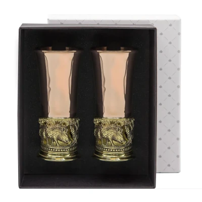 Набор стопок "Кабаны" медный с чернью 2 предмета