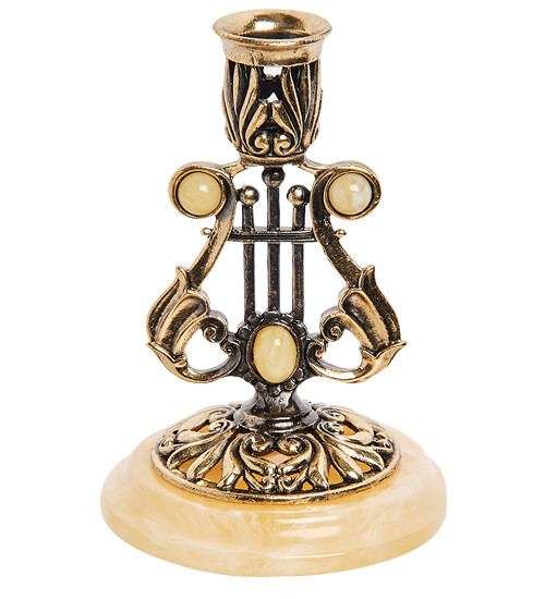 AM-3049/1 Подсвечник "Арфа" (латунь, янтарь)