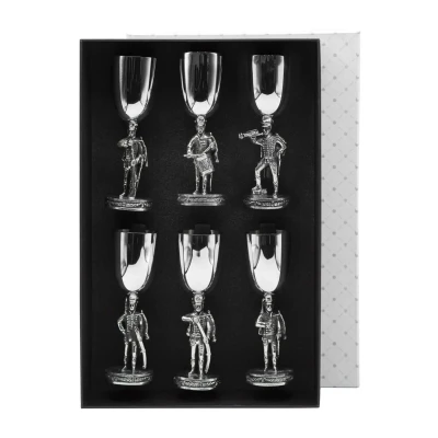 Набор рюмок "Аты-Баты" посеребренный полированный с чернением Набор рюмок "Аты-Баты" посеребренный полированный с чернением