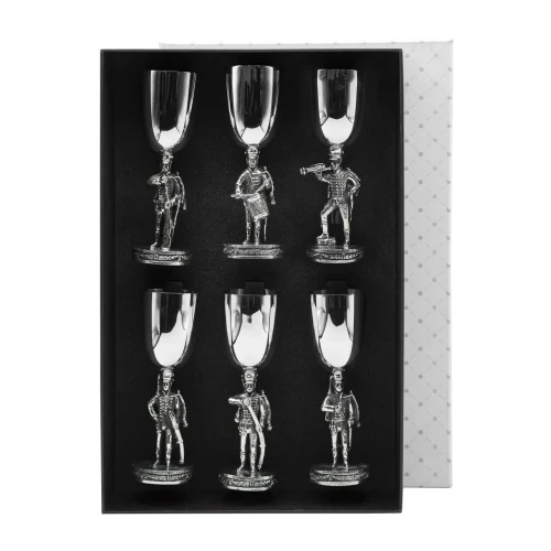 Набор рюмок "Аты-Баты" посеребренный полированный с чернением