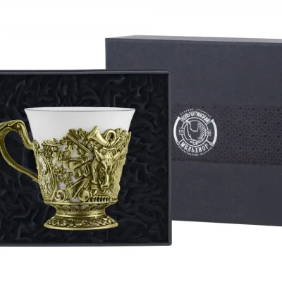 Чашка чайная "Кабан" латунная с чернением