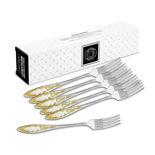 Набор десертных вилок "Пламя" посеребренный с позолотой