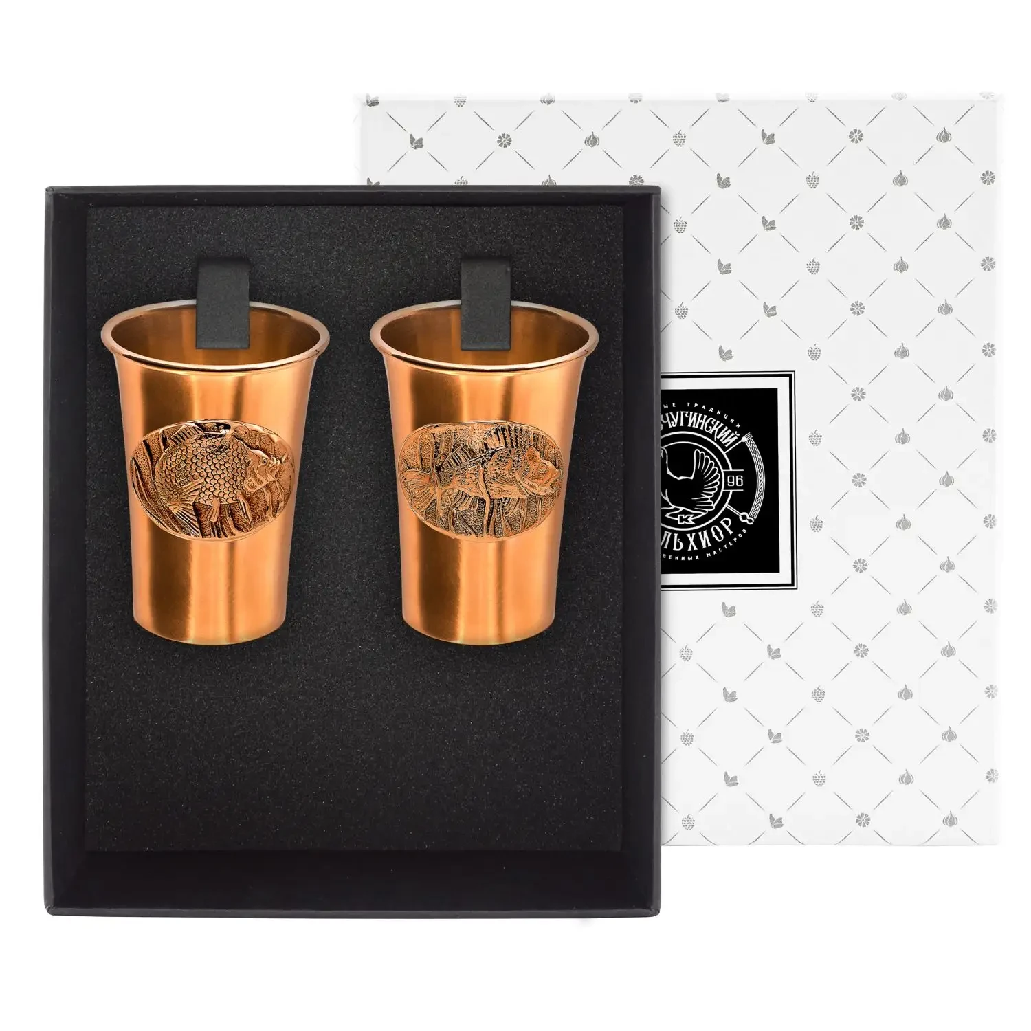 Набор стопок "Рыбацкий" медный чернением (Окунь и Лещ)