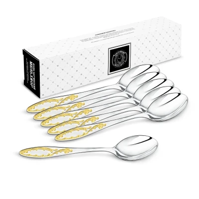Набор десертных ложек "Пламя" посеребренный с позолотой