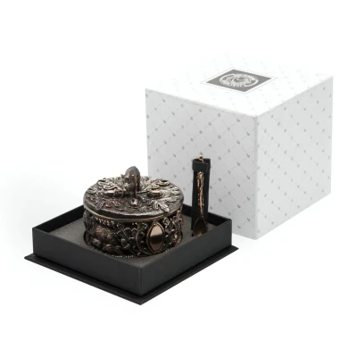 Солонка "Кабан" медная с чернением с ложкой