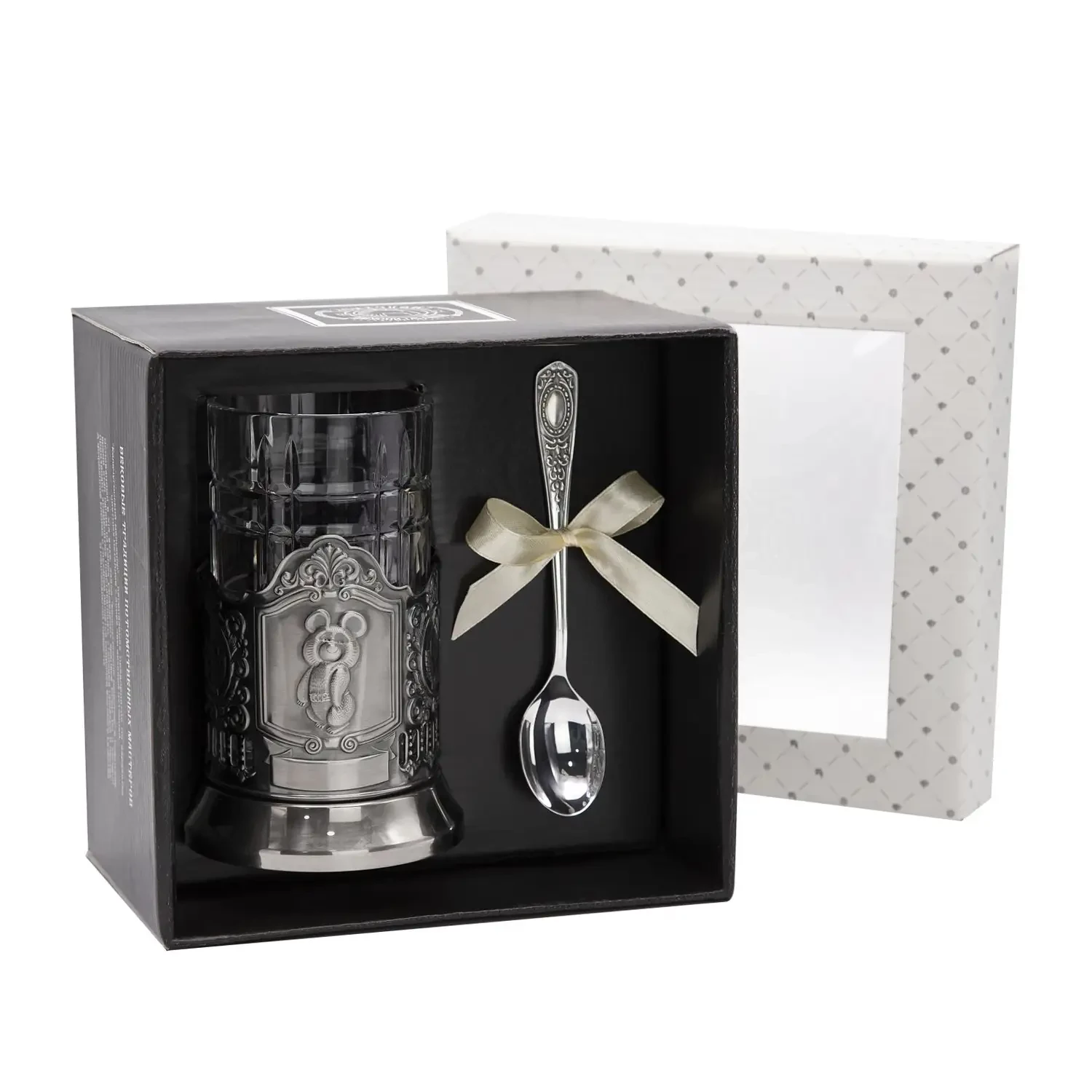 Набор для чая "Олимпийский мишка" 2 герба СССР никелированный с чернением Набор для чая "Олимпийский мишка" 2 герба СССР никелированный с чернением