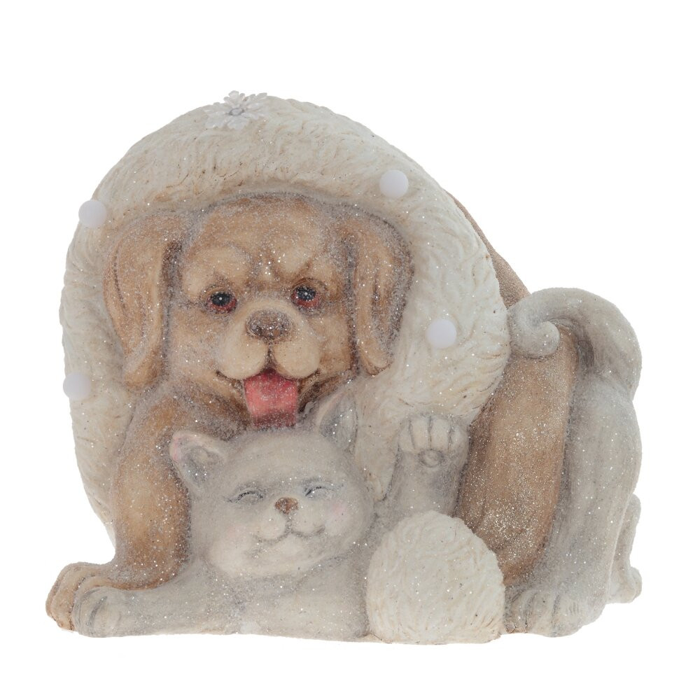 Фигурка декоративная с подсветкой "Щенок и котёнок", L37 W27 H33,5 см (3хAAA н/п)