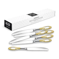 Набор десертных ножей "Пламя" посеребренный с позолотой