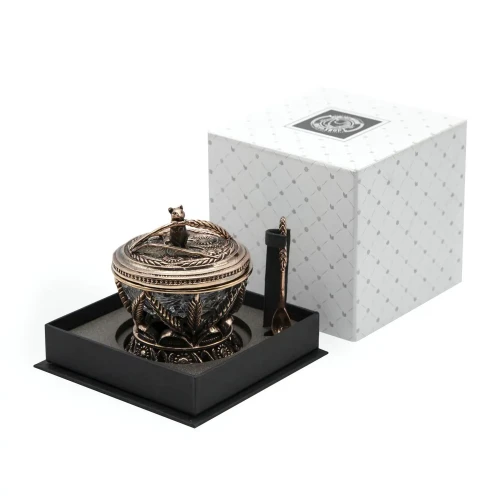 Солонка "Колосок" медная с чернением с ложкой Солонка "Колосок" медная с чернением с ложкой