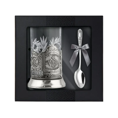 Набор для чая "Отечество Долг Честь" никелированный с чернением