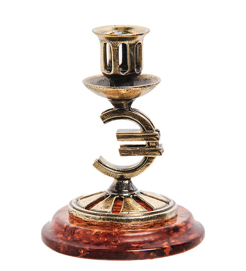 AM-3274 Подсвечник "Евро" (латунь, янтарь)