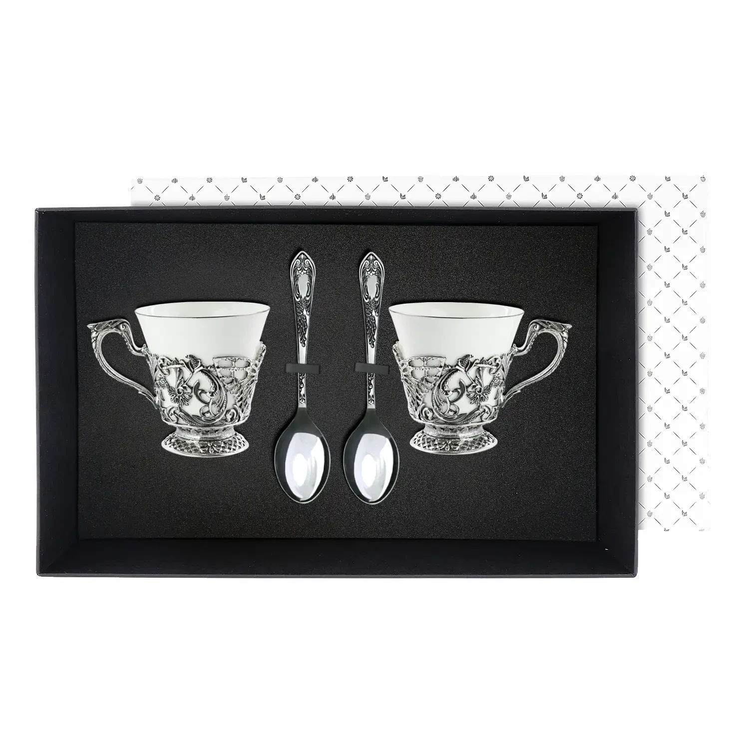 Набор чайных чашек "Фея": ложка, чашка посеребренный с чернением