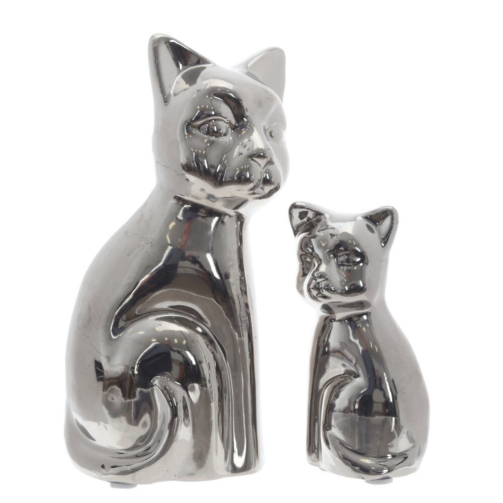 Набор фигурок  "Кот с котёнком" серебро, L11,5 W7 H16 см