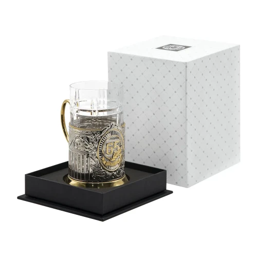 Набор для чая "65 лет" Советский никелированный с позолотой Набор для чая "65 лет" Советский никелированный с позолотой