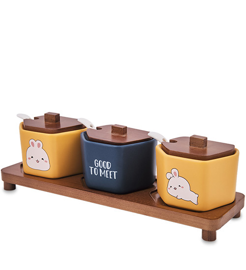 FD-60 Набор из 3-х банок на подставке "Зайчик" 200мл