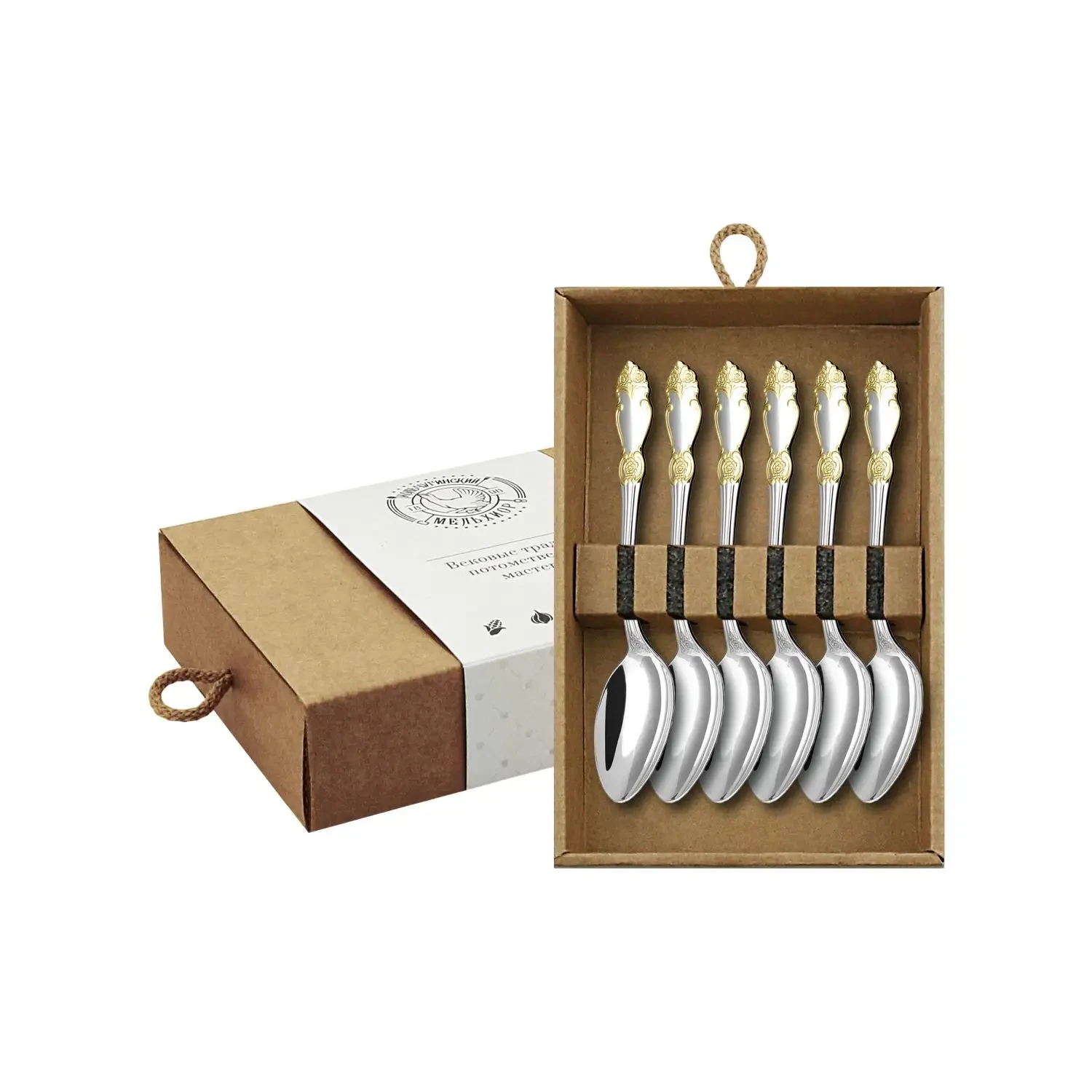 Набор кофейной ложки "Серебряная Роза" с позолотой