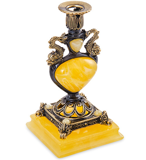 AM-2983/1 Подсвечник "Индийский" (латунь, янтарь)
