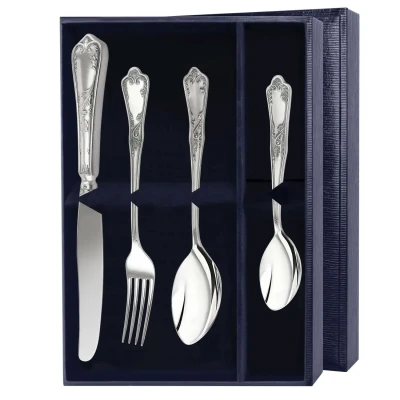 Набор десертный "№10" Эгоист : вилка, ложка, нож, чайная ложка (Серебро 925)