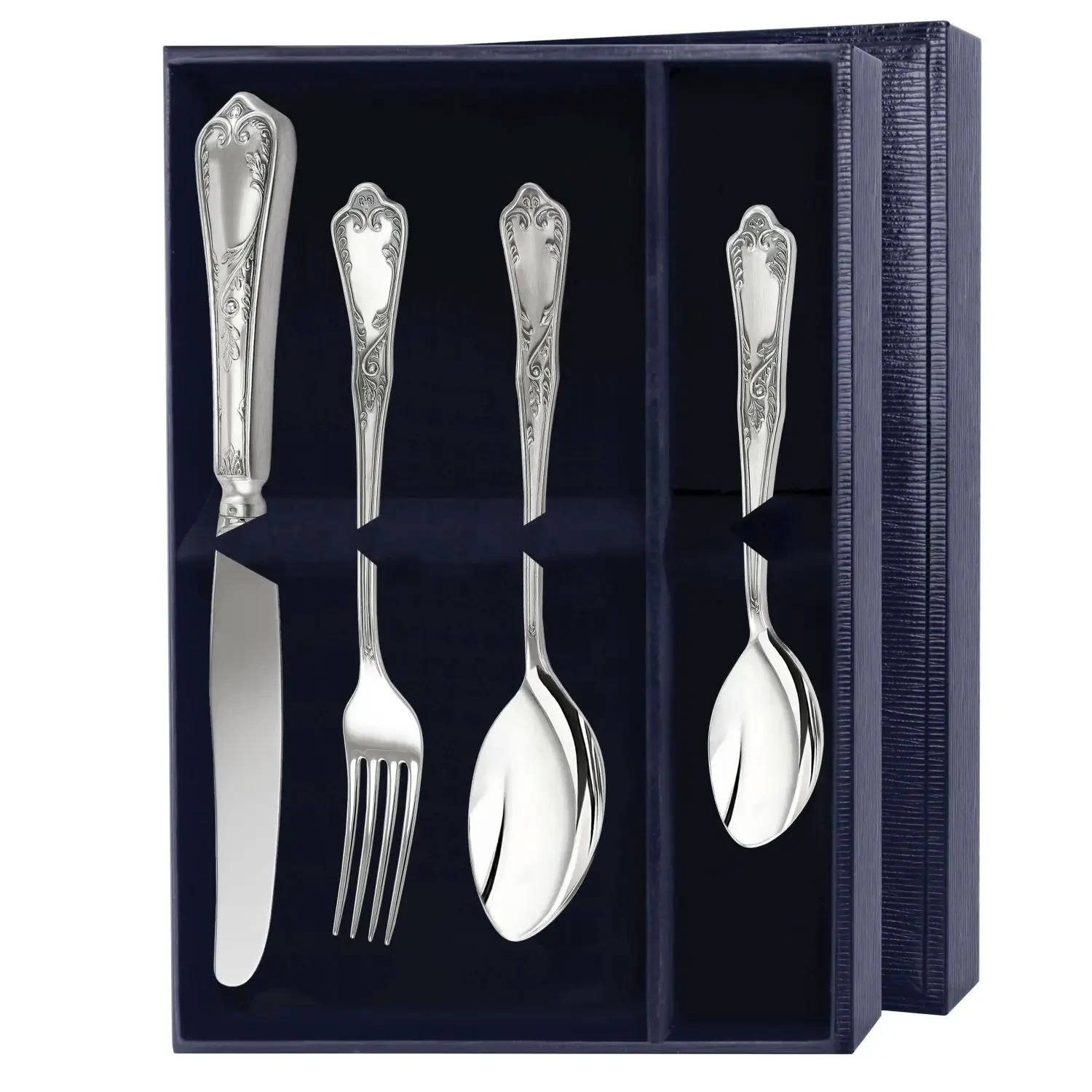 Набор десертный "№10" Эгоист : вилка, ложка, нож, чайная ложка (Серебро 925)