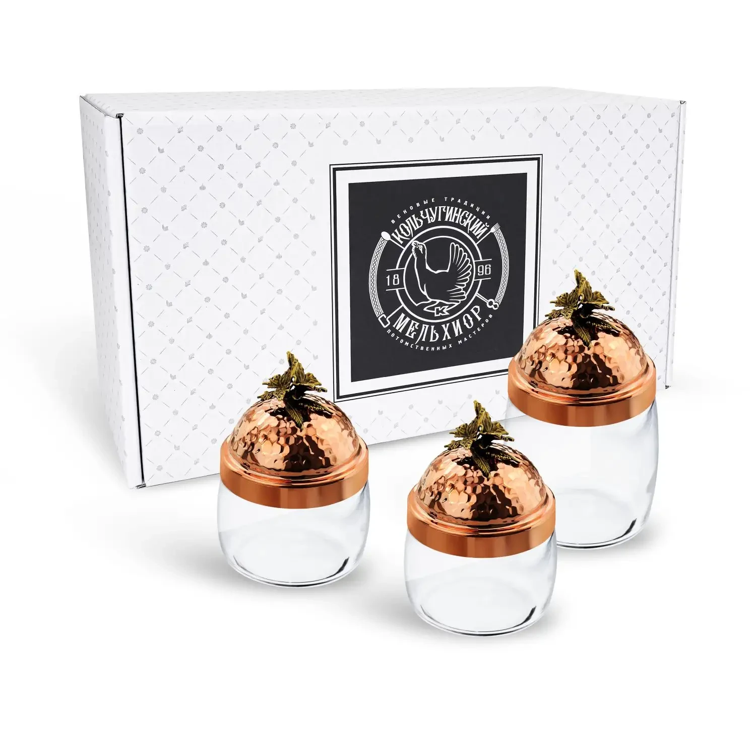 Набор банок с медной кованой крышкой (920 мл, 500 мл, 500 мл) "Бабочки" 3 предмета