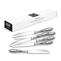 Набор десертных ножей "Пламя" посеребренный с чернением