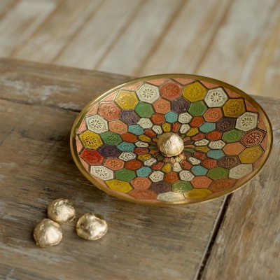 Конфетница латунь резная цветная эмаль h-24 см