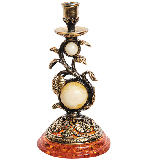 AM-1585/1 Подсвечник "Лоза" (латунь, янтарь)