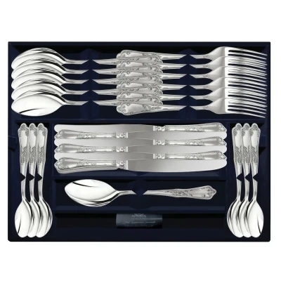 Набор столовый "№10": вилка, ложка, нож, чайная ложка 24 предмета (Серебро 925)