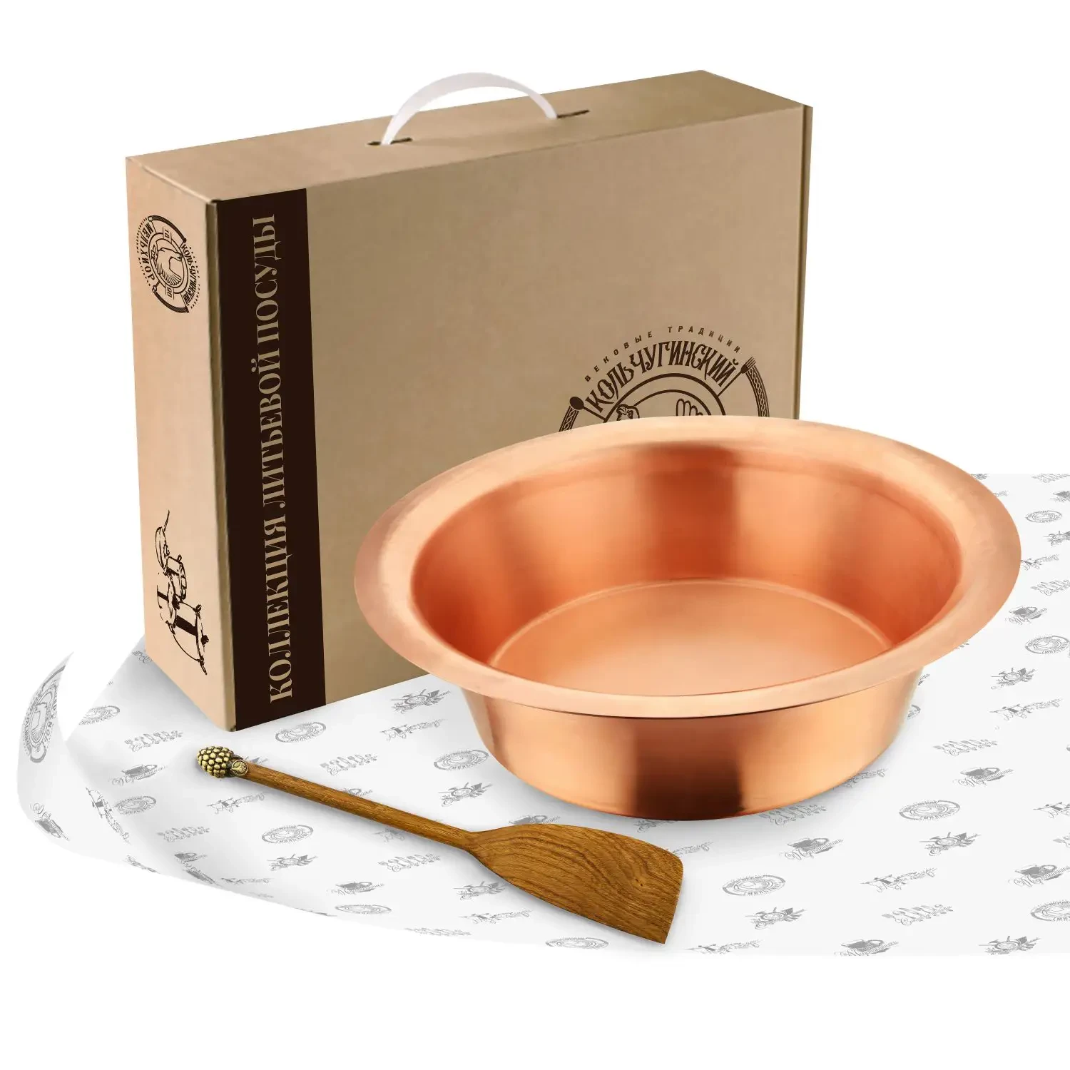 Медный таз для варки варенья 6 литров с лопаткой "Малина"