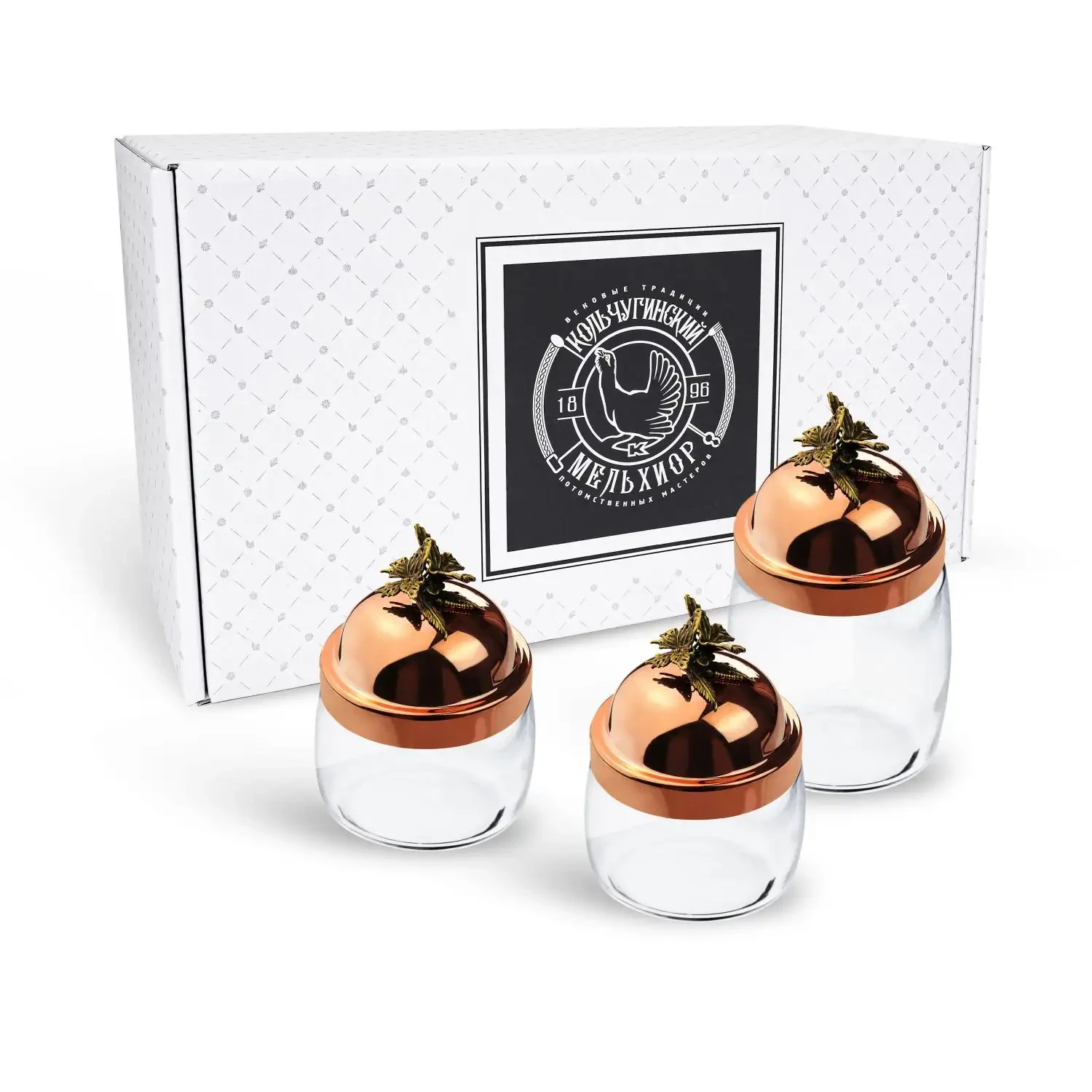 Набор банок с медной крышкой (920 мл, 500 мл, 500 мл) "Бабочки" 3 предмета Набор банок с медной крышкой (920 мл, 500 мл, 500 мл) "Бабочки" 3 предмета