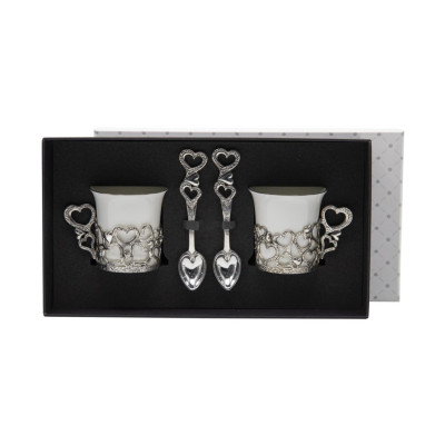 Набор чашек кофейных "Сердечко" посеребренных с чернением 4 предмета с ложками