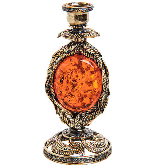 AM-3276 Подсвечник "Ива" (латунь, янтарь)